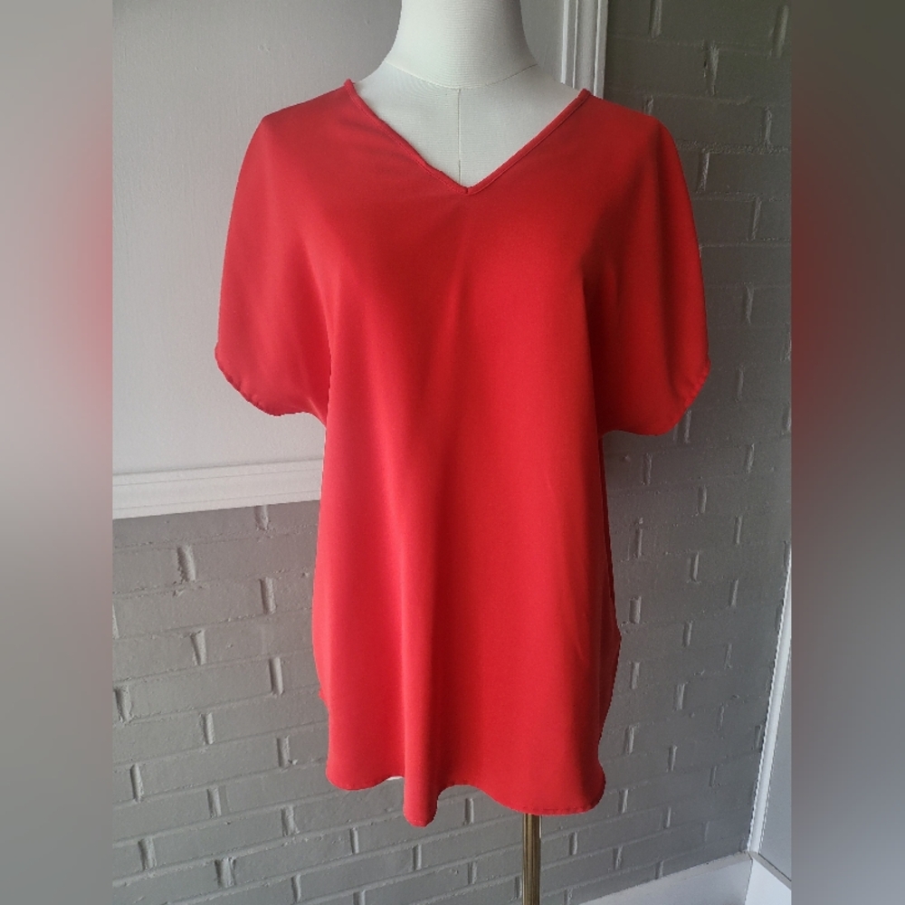 Lands' End Vibrant Red V-Neck Blouse